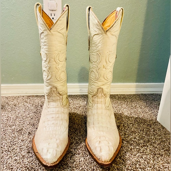 EUC Winter White Hornback Caiman/Leather Los Altos Cowgirl Boots - Picture 13 of 17